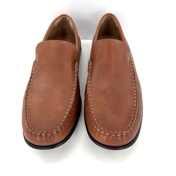 Ecco Loafers Latex Sole Brown Leather Slip On Moc Toe Comfort Mens - Picture 2 of 9